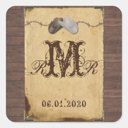 Rustisch land Cowboy Petten Monogram Sticker (Voorkant)