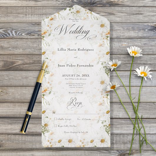 Rustisch Land Daisy Floral No Dinner All In One Uitnodiging