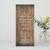Rustisch Land Double Hearts Wood Wedding Program Programmakaart (Staand voorkant)
