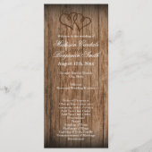 Rustisch Land Double Hearts Wood Wedding Program Programmakaart (Voorkant)