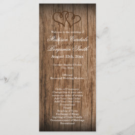 Rustisch Land Double Hearts Wood Wedding Program Programmakaart