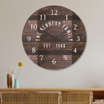 Rustisch Land Farmhouse Familie Naam Hout Grote Klok<br><div class="desc">Rustic Wood Family Name Farmhouse Wall Clock - Farmhouse style wall clocks for the perfect addition to give your kitchen a country decor look.Personalize with family name and established year for an single farmhouse wall clock.</div>