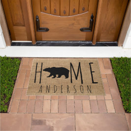 Rustisch Land Faux Burlap Black Beer Familienaam Deurmat