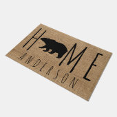 Rustisch Land Faux Burlap Black Beer Familienaam Deurmat (Schuin)