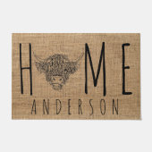 Rustisch Land Faux Burlap Cute Longhorn Koe Head Deurmat (Voorkant)