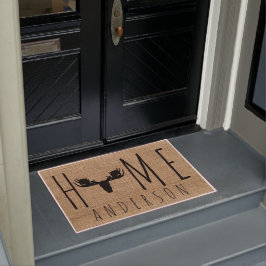 Rustisch Land Faux Burlap Moose Familienaam Deurmat