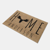 Rustisch Land Faux Burlap Moose Familienaam Deurmat (Schuin)