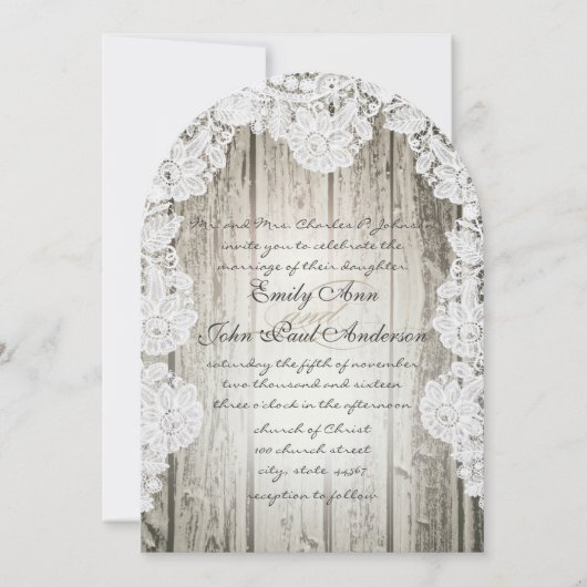 Rustisch land Faux Lace Barn Wood Wedding Kaart (Voorkant)