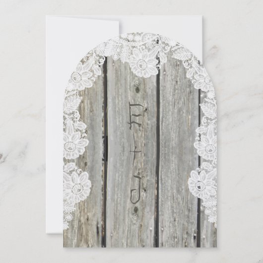 Rustisch land Faux Lace Barn Wood Wedding Kaart (Achterkant)