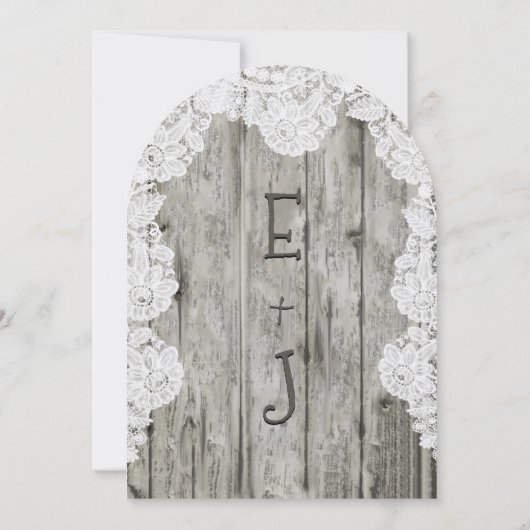Rustisch land Faux Lace Barn Wood Wedding Kaart (Achterkant)