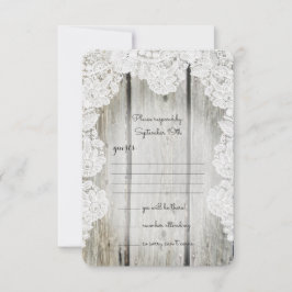 Rustisch land Faux Lace Barn Wood Wedding RSVP Kaartje