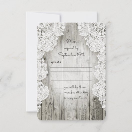 Rustisch land Faux Lace Barn Wood Wedding RSVP Kaartje (Voorkant)