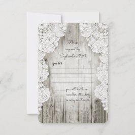 Rustisch land Faux Lace Barn Wood Wedding RSVP Kaartje