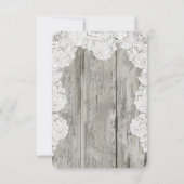 Rustisch land Faux Lace Barn Wood Wedding RSVP Kaartje (Achterkant)
