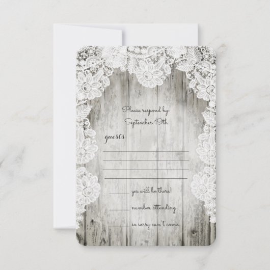 Rustisch land Faux Lace Barn Wood Wedding RSVP Kaartje (Voorkant)