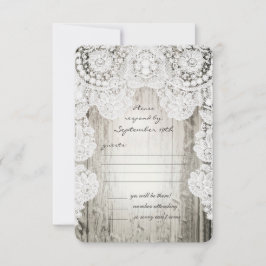 Rustisch land Faux Lace Barn Wood Wedding RSVP Kaartje