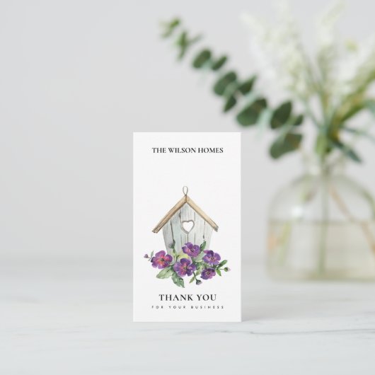 RUSTISCH LAND FLORAL BIRD HOUSE DANK U REALTOR VISITEKAARTJE (Staand voorkant)