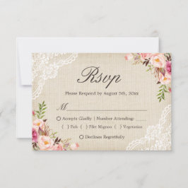 Rustisch land Floral Lace Burlap Meal Choice RSVP Kaartje