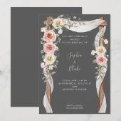 Rustisch land Floral Wedding Arch Gray Wedding Kaart (Voorkant / Achterkant)