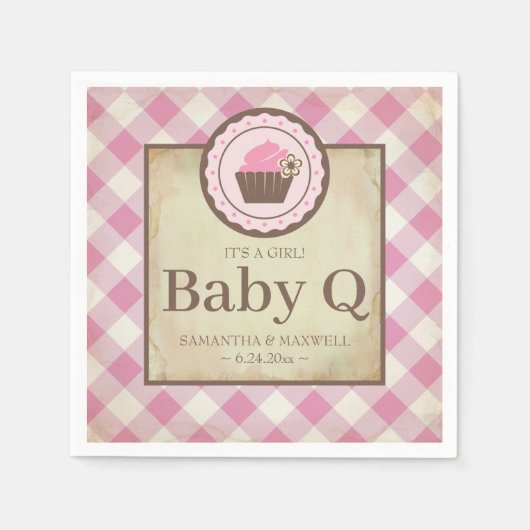 Rustisch Land Gingham Cupcake Baby Q Servet (Voorkant)