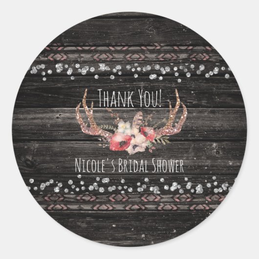 Rustisch land Glam Flowers & Antlers Boho Chic Ronde Sticker (Voorkant)