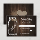Rustisch Land Hood Heart Mason Jar Wedding RSVP Kaartje (Voorkant / Achterkant)