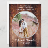 Rustisch land, hout in schuur Dank je foto bruilof (Voorkant / Achterkant)