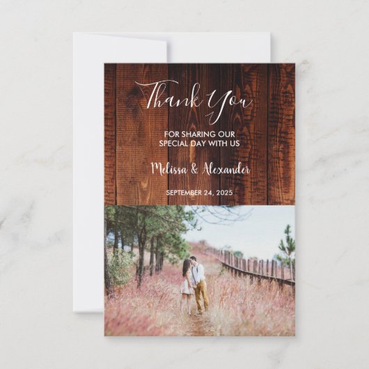 Rustisch land, hout in schuur Dank je foto bruilof Kaart (Voorkant)