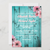 Rustisch Land Hout Pink Floral Boho Blauwgroen bru Kaart (Voorkant)