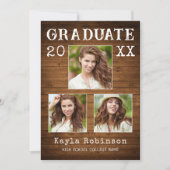 Rustisch Land Houten Plank 3 Foto Afstuderen Aankondiging (Voorkant)