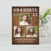 Rustisch Land Houten Plank 3 Foto Afstuderen Aankondiging (Staand voorkant)