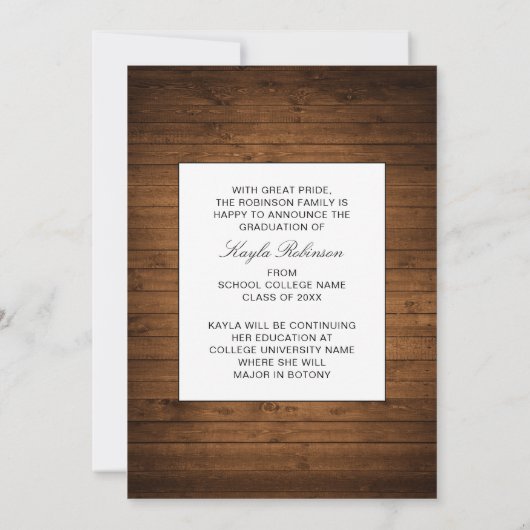 Rustisch Land Houten Plank 3 Foto Afstuderen Aankondiging (Achterkant)