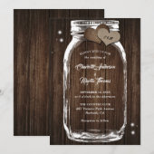 Rustisch land houthakker Hart Mason Jar Wedding Kaart (Voorkant / Achterkant)