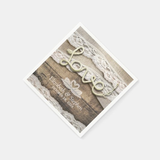 Rustisch land: houtoorpalen rond het huwelijk servet (Hoek)