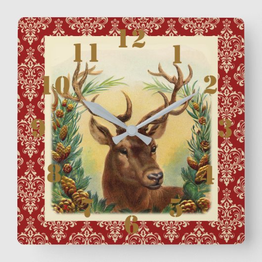 Rustisch Land Kerstmis Deer Elegant  Vierkante Klok (Voorkant)