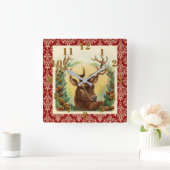 Rustisch Land Kerstmis Deer Elegant  Vierkante Klok (Huis)