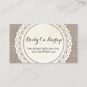 Rustisch land Lace Doily on Natural Brown Burlap Visitekaartje (Achterkant)