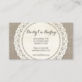 Rustisch land Lace Doily on Natural Brown Burlap Visitekaartje (Voorkant)