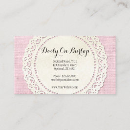 Rustisch land Lace Doily on Shabby Pink Burlap Visitekaartje