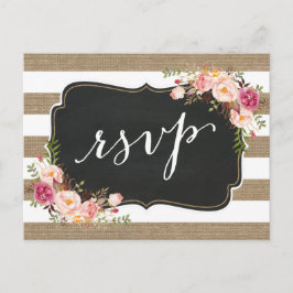 Rustisch land Linen Burlap Floral Wedding RSVP Uitnodiging Briefkaart