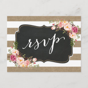 Rustisch land Linen Burlap Floral Wedding RSVP Uitnodiging Briefkaart