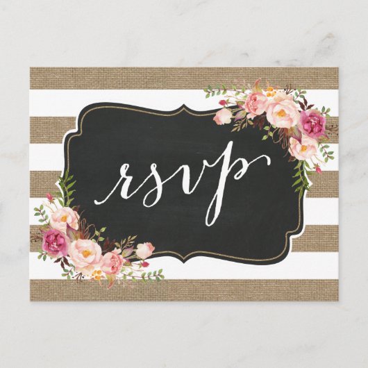 Rustisch land Linen Burlap Floral Wedding RSVP Uitnodiging Briefkaart (Voorkant)