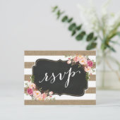 Rustisch land Linen Burlap Floral Wedding RSVP Uitnodiging Briefkaart (Staand voorkant)