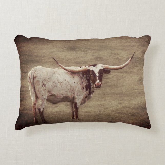 Rustisch  land Longhorn Koe Accent Kussen (Voorkant)
