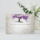 Rustisch land Luxe Paarse Heart Leaf Wedding RSVP Kaartje (Staand voorkant)