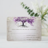 Rustisch land Luxe Paarse Heart Leaf Wedding RSVP Kaartje (Staand voorkant)