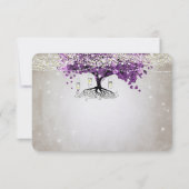 Rustisch land Luxe Paarse Heart Leaf Wedding RSVP Kaartje (Achterkant)