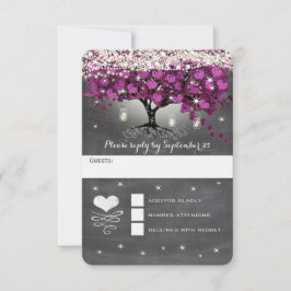 Rustisch land Luxe Paarse Heart Leaf Wedding RSVP Kaartje