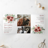 Rustisch land Marsala Floral Wedding Drieluik Uitnodiging (Binnen)