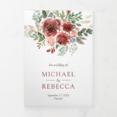 Rustisch land Marsala Floral Wedding Drieluik Uitnodiging (Cover)